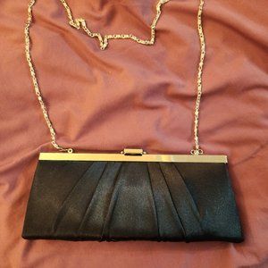 Black Satin Pleated Clutch by Gunne Sax